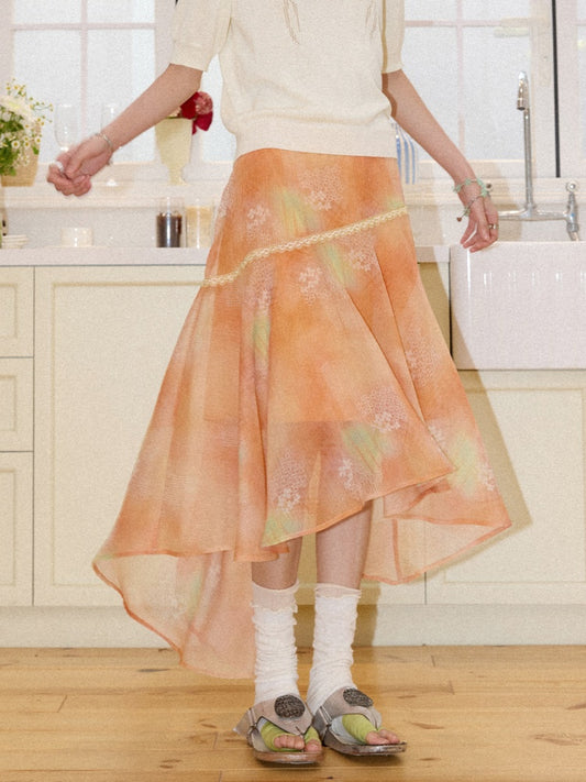 Irregular Chiffon Full Print Lace Skirt【s0000016306】