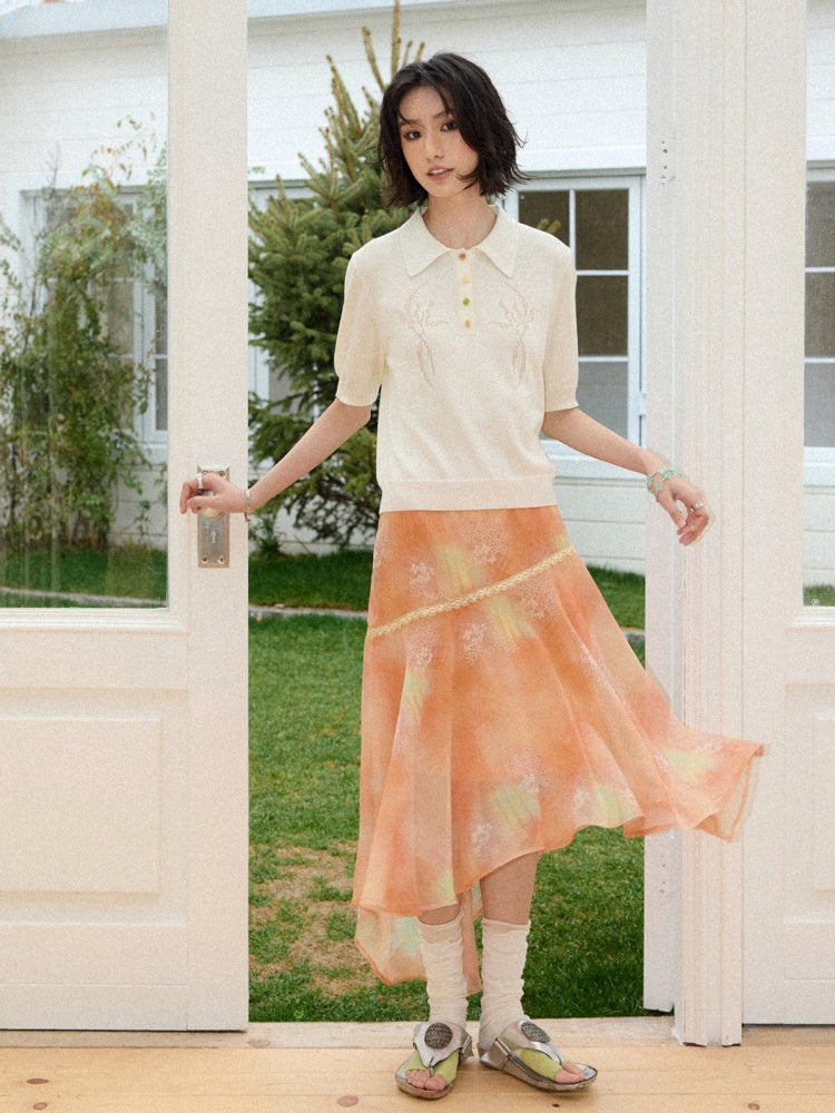 Irregular Chiffon Full Print Lace Skirt【s0000016306】