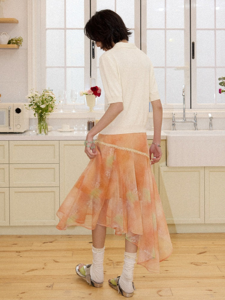 Irregular Chiffon Full Print Lace Skirt【s0000016306】