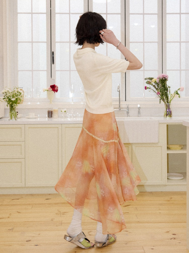 Irregular Chiffon Full Print Lace Skirt【s0000016306】