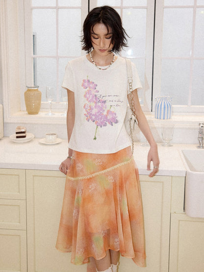 Irregular Chiffon Full Print Lace Skirt【s0000016306】