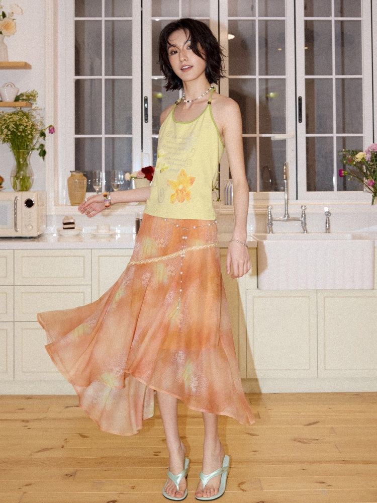 Irregular Chiffon Full Print Lace Skirt【s0000016306】