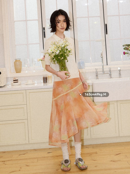 Irregular Chiffon Full Print Lace Skirt【s0000016306】