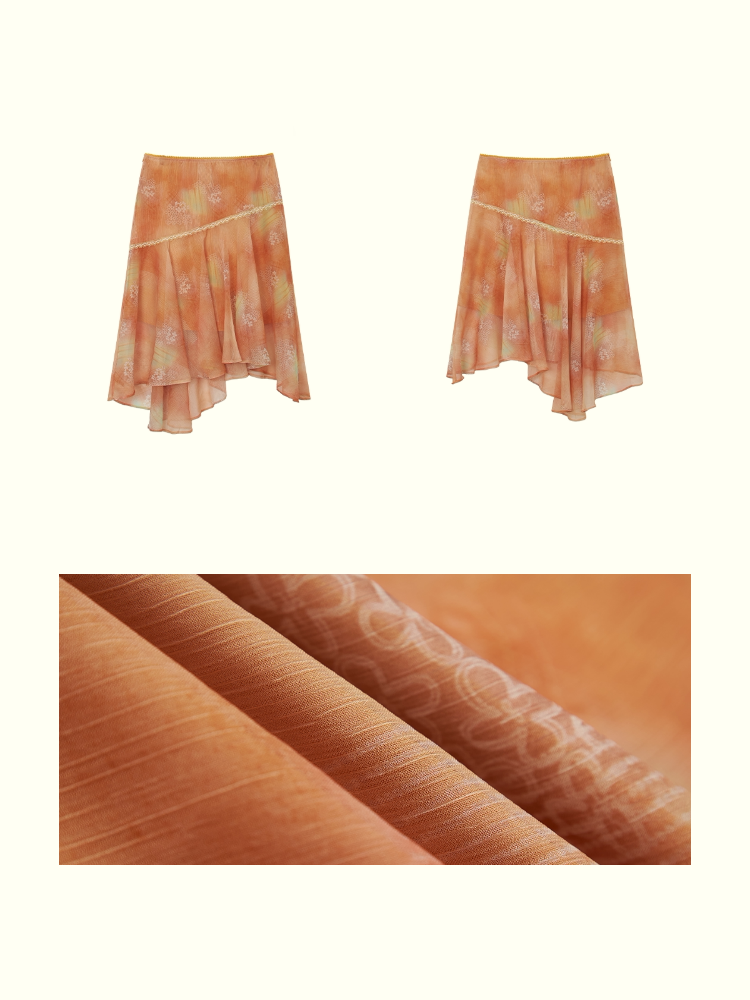 Irregular Chiffon Full Print Lace Skirt【s0000016306】