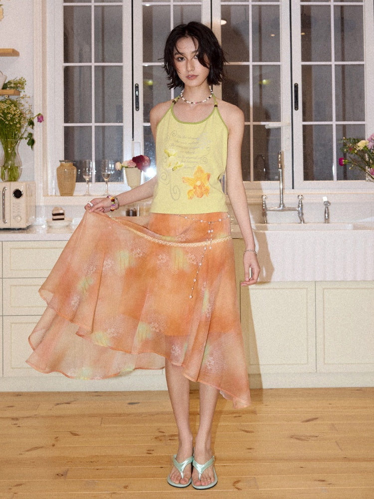 Irregular Chiffon Full Print Lace Skirt【s0000016306】