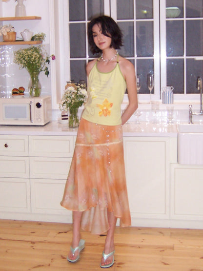 Irregular Chiffon Full Print Lace Skirt【s0000016306】