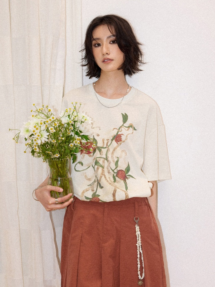 Lazy Pomegranate Flower Snowflake Loose Short-Sleeved T-Shirt【s0000016307】