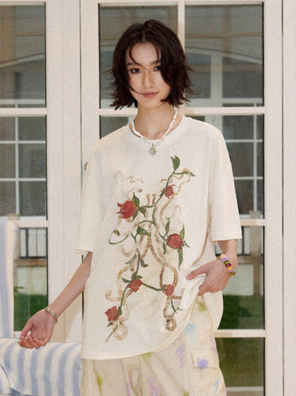 Lazy Pomegranate Flower Snowflake Loose Short-Sleeved T-Shirt【s0000016307】