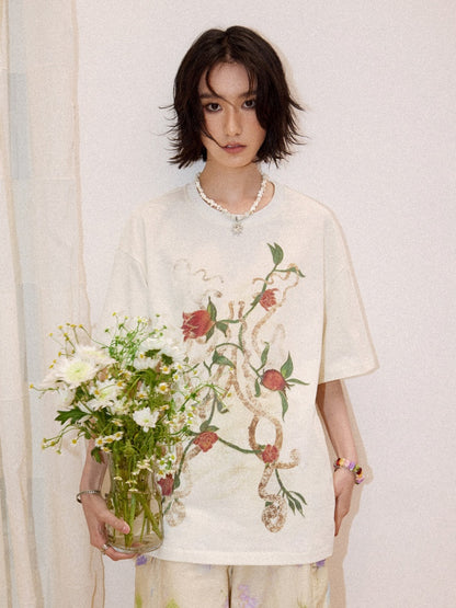 Lazy Pomegranate Flower Snowflake Loose Short-Sleeved T-Shirt【s0000016307】
