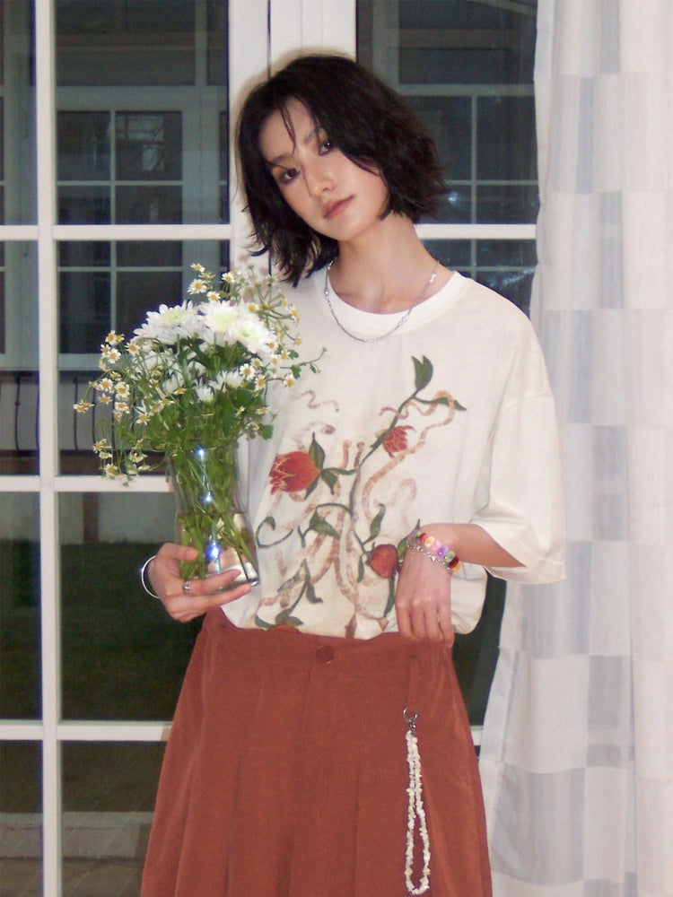 Lazy Pomegranate Flower Snowflake Loose Short-Sleeved T-Shirt【s0000016307】