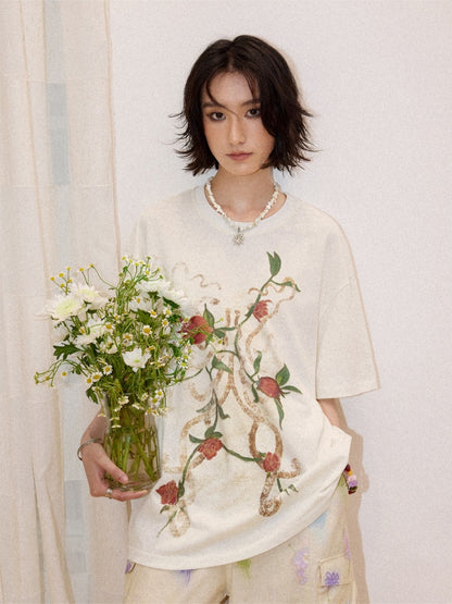 Lazy Pomegranate Flower Snowflake Loose Short-Sleeved T-Shirt【s0000016307】
