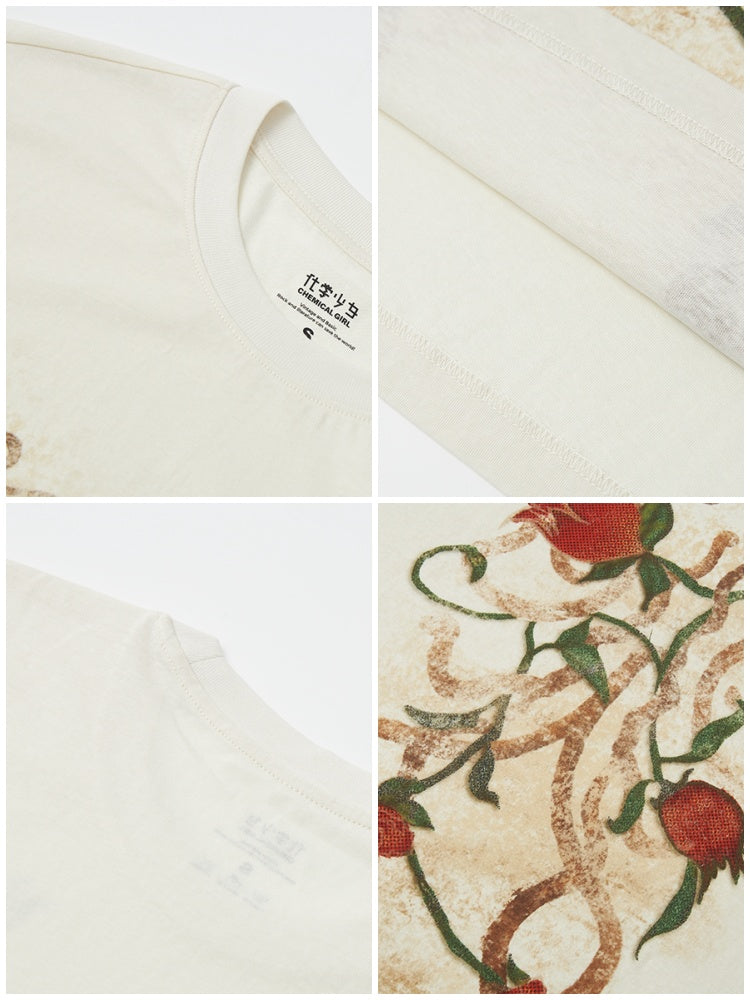 Lazy Pomegranate Flower Snowflake Loose Short-Sleeved T-Shirt【s0000016307】