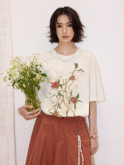 Lazy Pomegranate Flower Snowflake Loose Short-Sleeved T-Shirt【s0000016307】