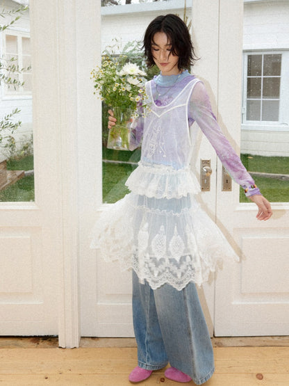 Embroidered Lace Layered Cover Skirt【s0000016308】