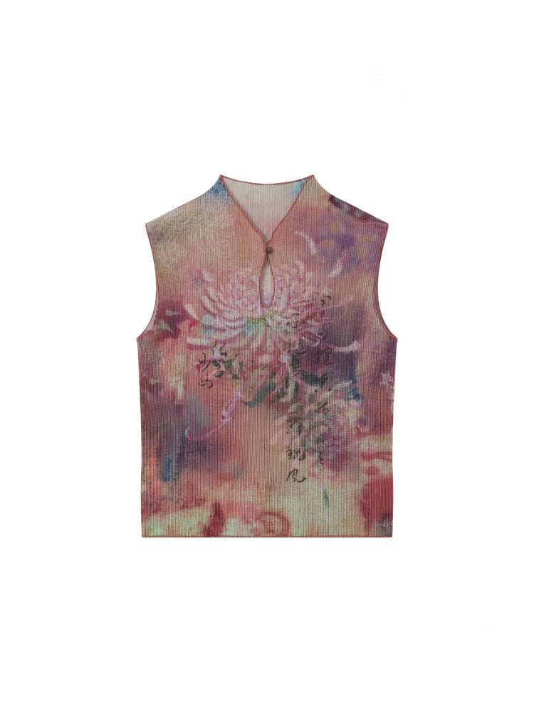 Chinese Chrysanthemum Pleated Slim Vest【s0000016309】