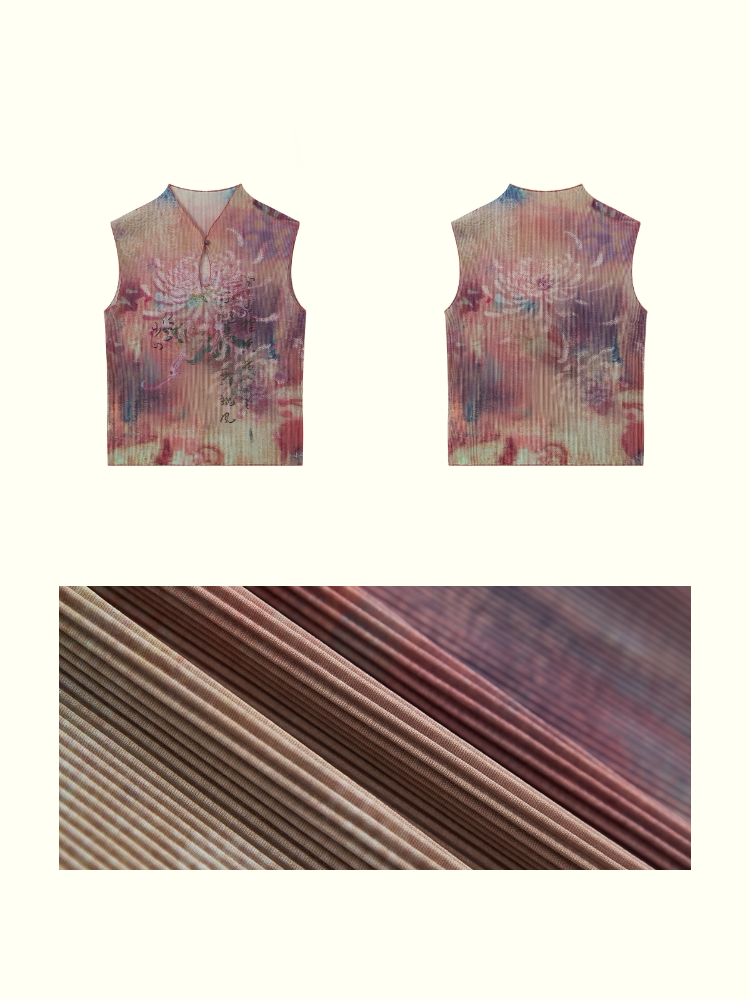 Chinese Chrysanthemum Pleated Slim Vest【s0000016309】