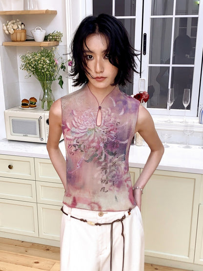 Chinese Chrysanthemum Pleated Slim Vest【s0000016309】