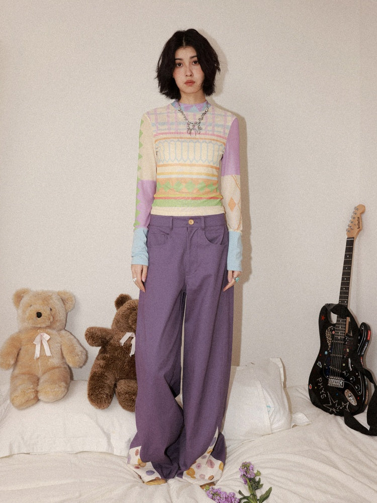 3D-Printed Casual Wide-Leg Curved Pants【s0000016310】