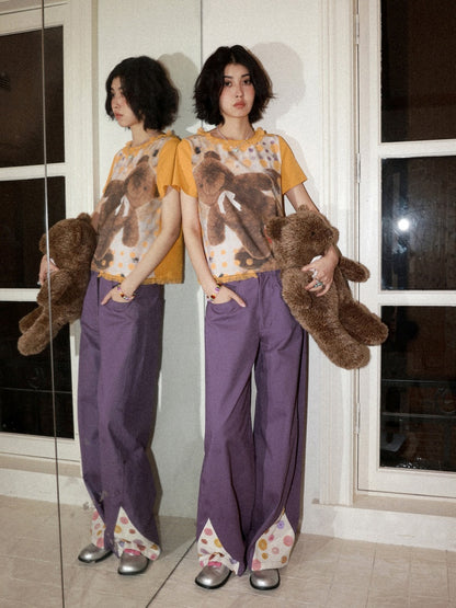 3D-Printed Casual Wide-Leg Curved Pants【s0000016310】