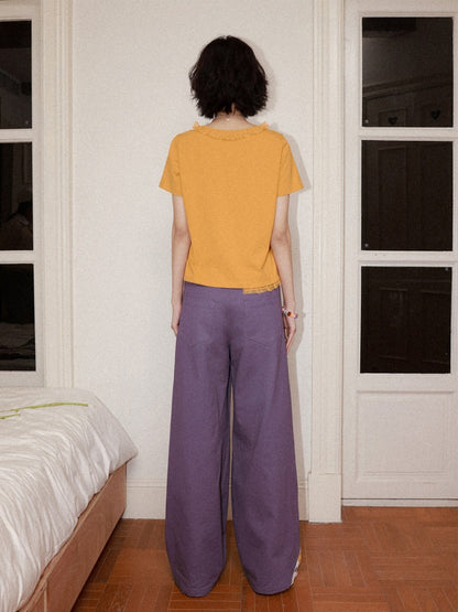 3D-Printed Casual Wide-Leg Curved Pants【s0000016310】