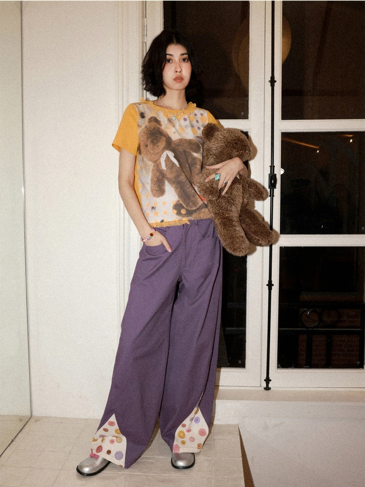 3D-Printed Casual Wide-Leg Curved Pants【s0000016310】