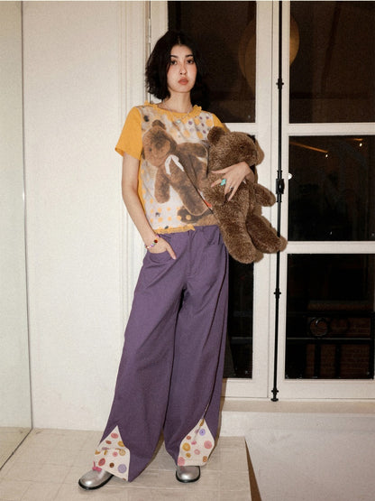 3D-Printed Casual Wide-Leg Curved Pants【s0000016310】