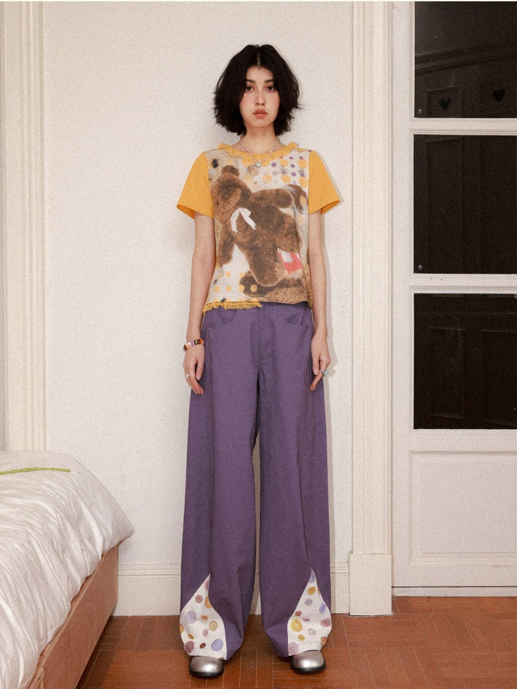 3D-Printed Casual Wide-Leg Curved Pants【s0000016310】