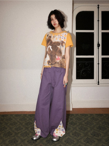 3D-Printed Casual Wide-Leg Curved Pants【s0000016310】