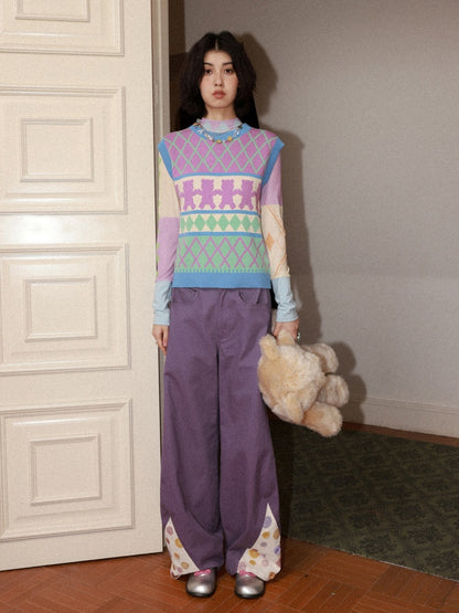 3D-Printed Casual Wide-Leg Curved Pants【s0000016310】