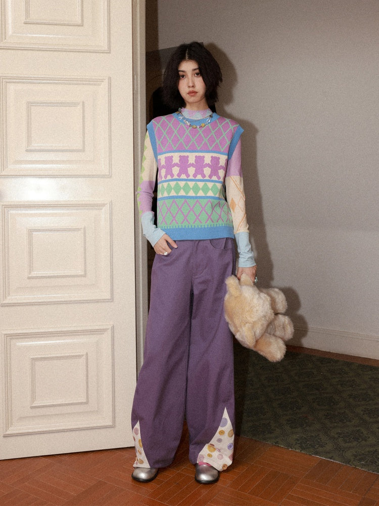 3D-Printed Casual Wide-Leg Curved Pants【s0000016310】