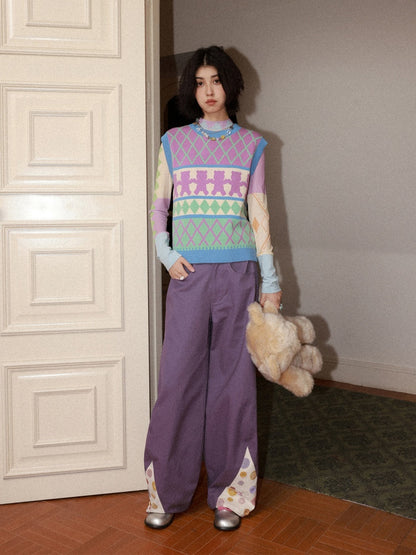 3D-Printed Casual Wide-Leg Curved Pants【s0000016310】