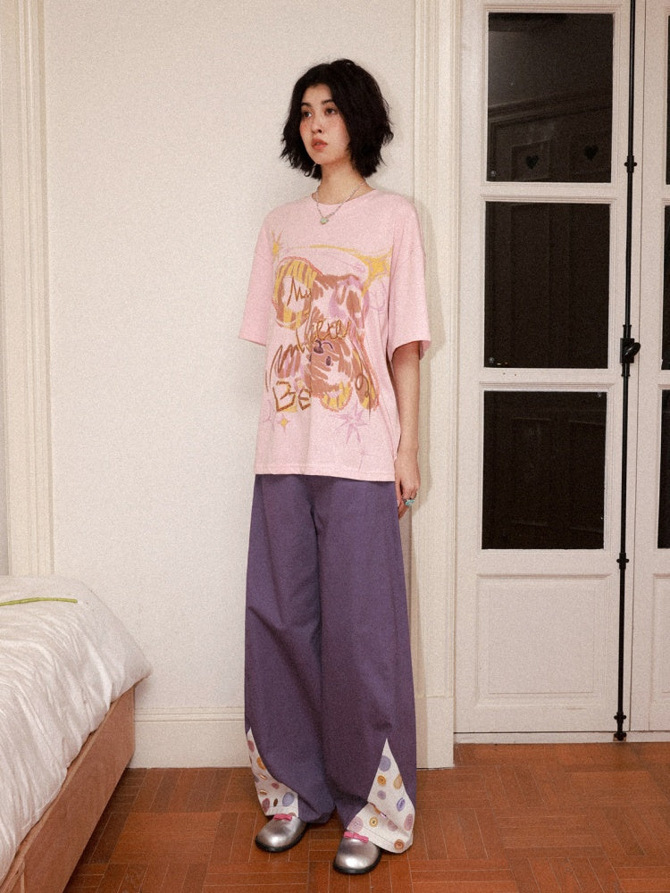 3D-Printed Casual Wide-Leg Curved Pants【s0000016310】