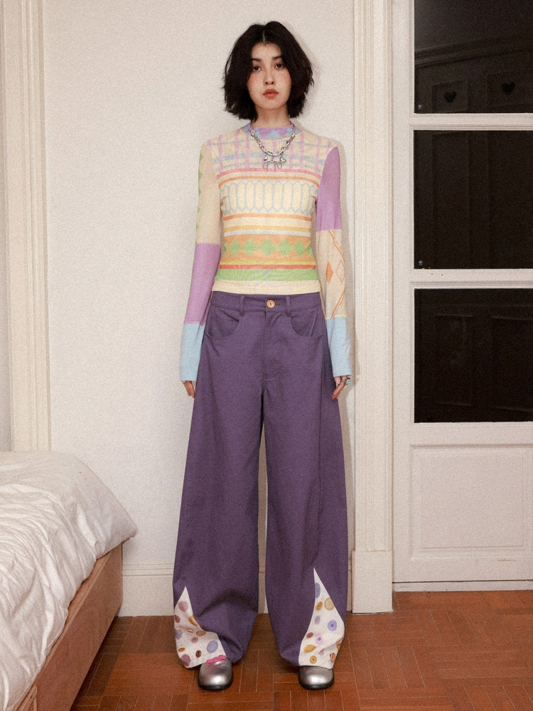 3D-Printed Casual Wide-Leg Curved Pants【s0000016310】