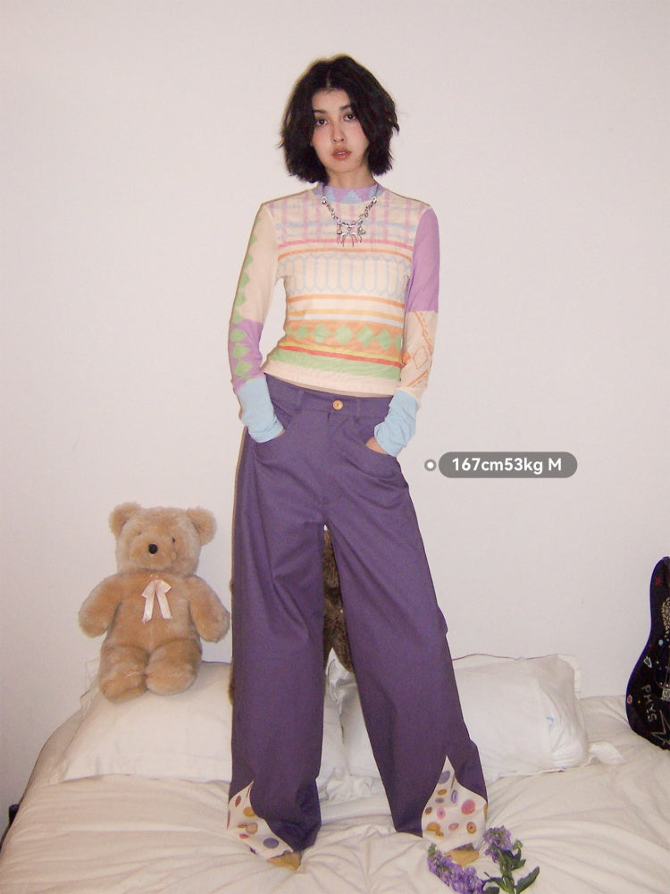 3D-Printed Casual Wide-Leg Curved Pants【s0000016310】