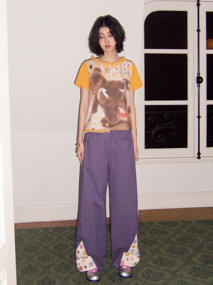 3D-Printed Casual Wide-Leg Curved Pants【s0000016310】