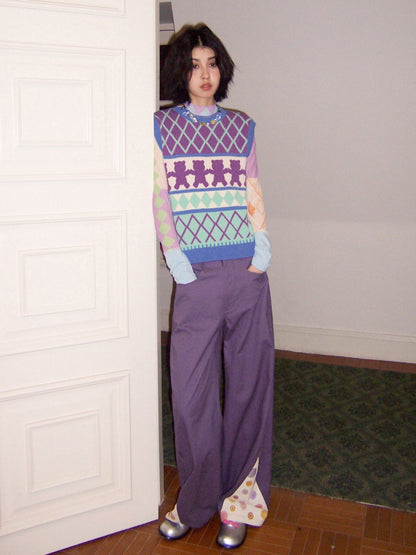 3D-Printed Casual Wide-Leg Curved Pants【s0000016310】