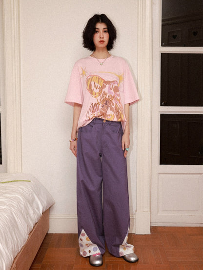 3D-Printed Casual Wide-Leg Curved Pants【s0000016310】