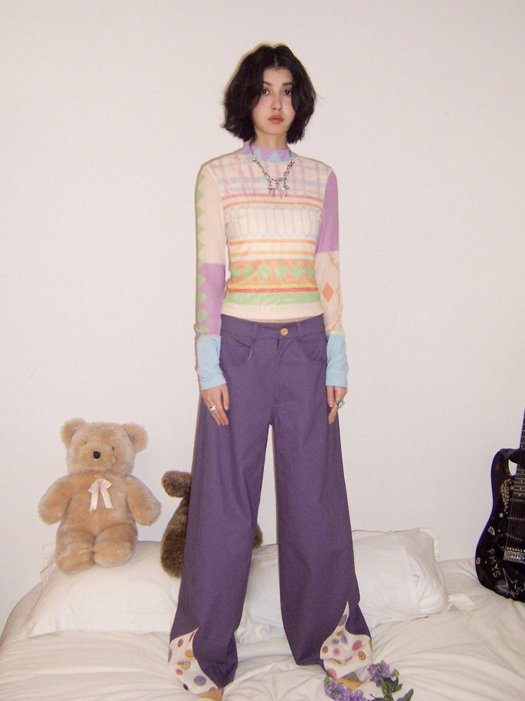 3D-Printed Casual Wide-Leg Curved Pants【s0000016310】