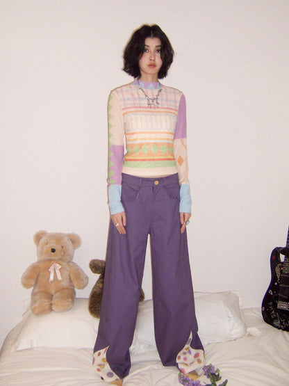 3D-Printed Casual Wide-Leg Curved Pants【s0000016310】