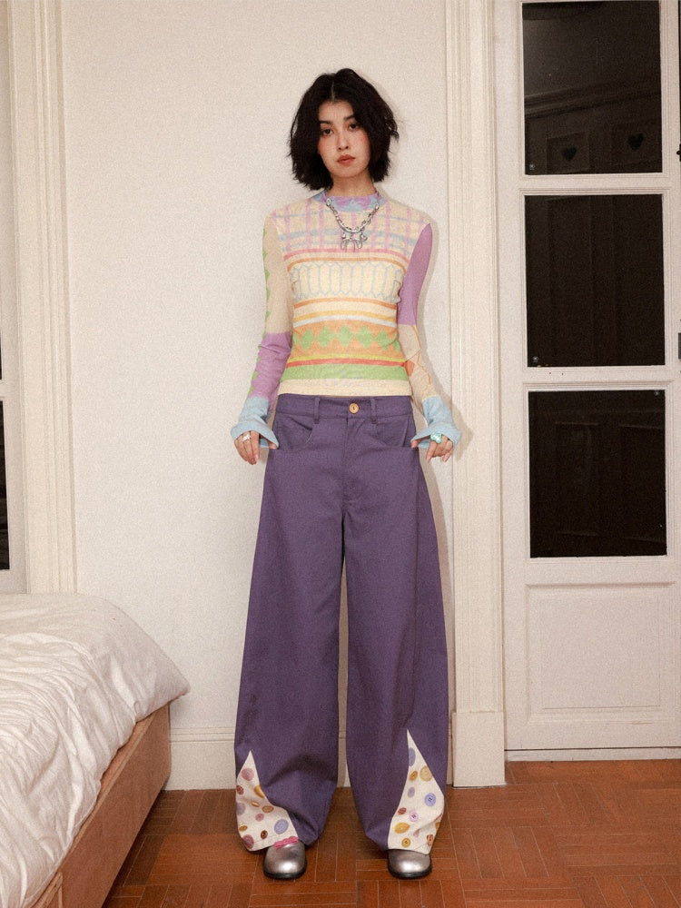 3D-Printed Casual Wide-Leg Curved Pants【s0000016310】
