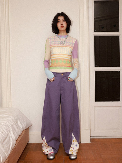 3D-Printed Casual Wide-Leg Curved Pants【s0000016310】