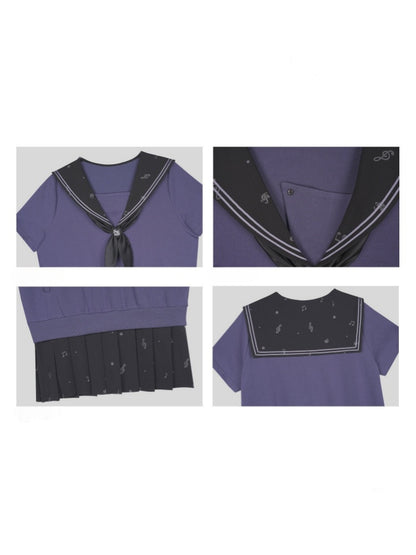 Musical Note Sailor Collar Knot Dress【s0000016311】