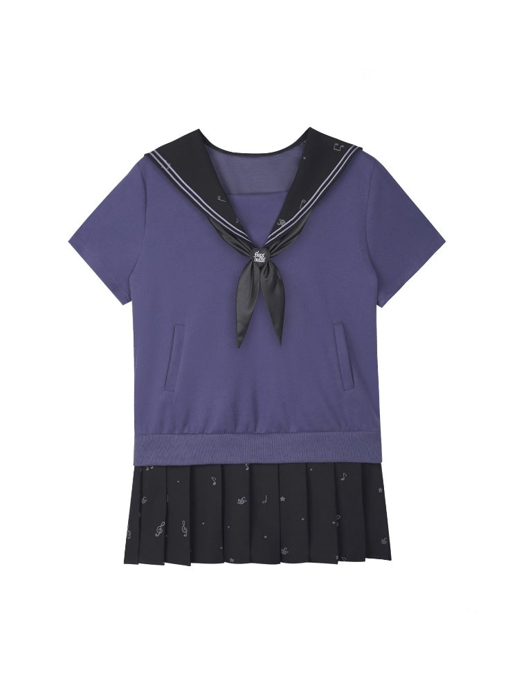 Musical Note Sailor Collar Knot Dress【s0000016311】