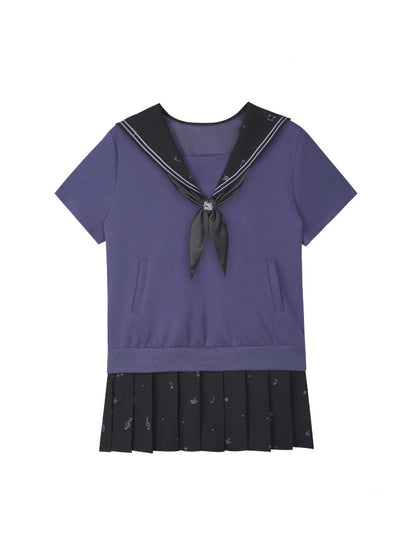 Musical Note Sailor Collar Knot Dress【s0000016311】