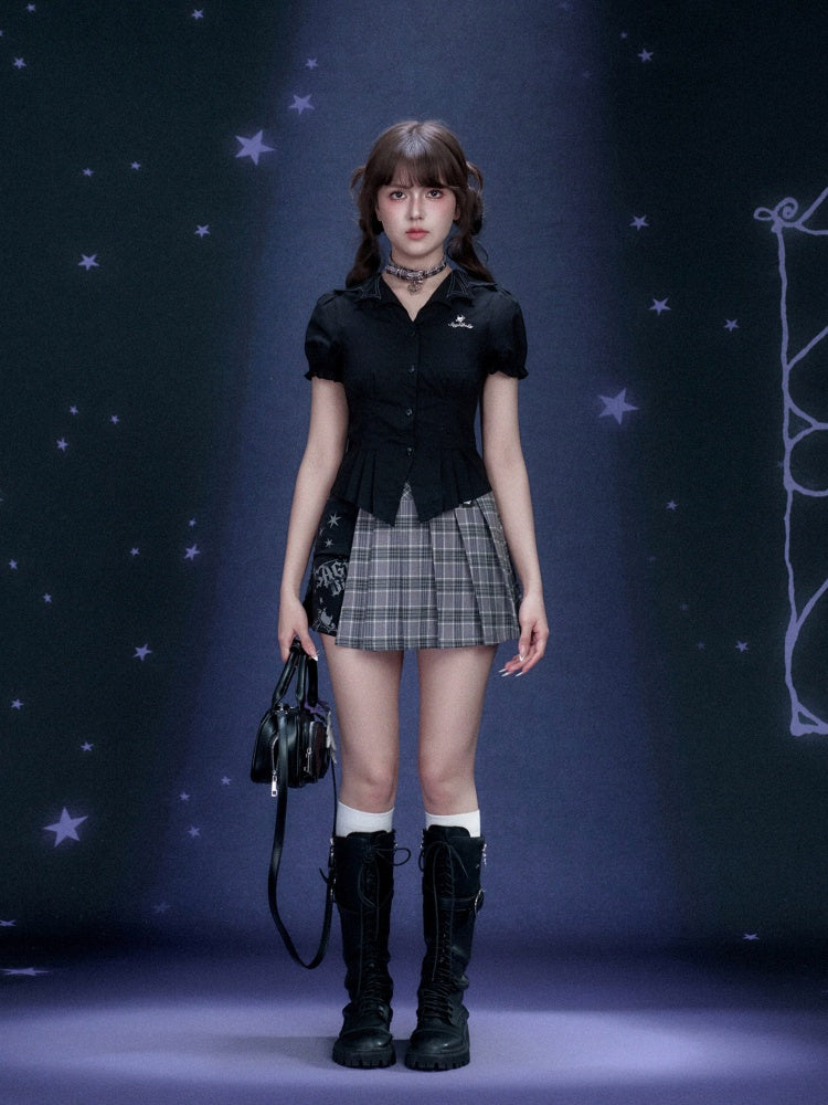 Check Graffiti Print Pleated Short Skirt【s0000016312】
