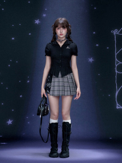 Check Graffiti Print Pleated Short Skirt【s0000016312】