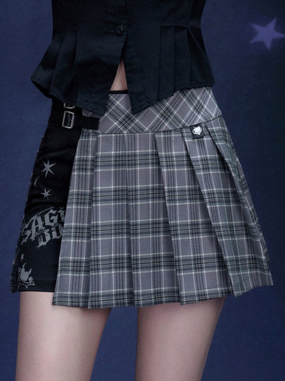 Check Graffiti Print Pleated Short Skirt【s0000016312】