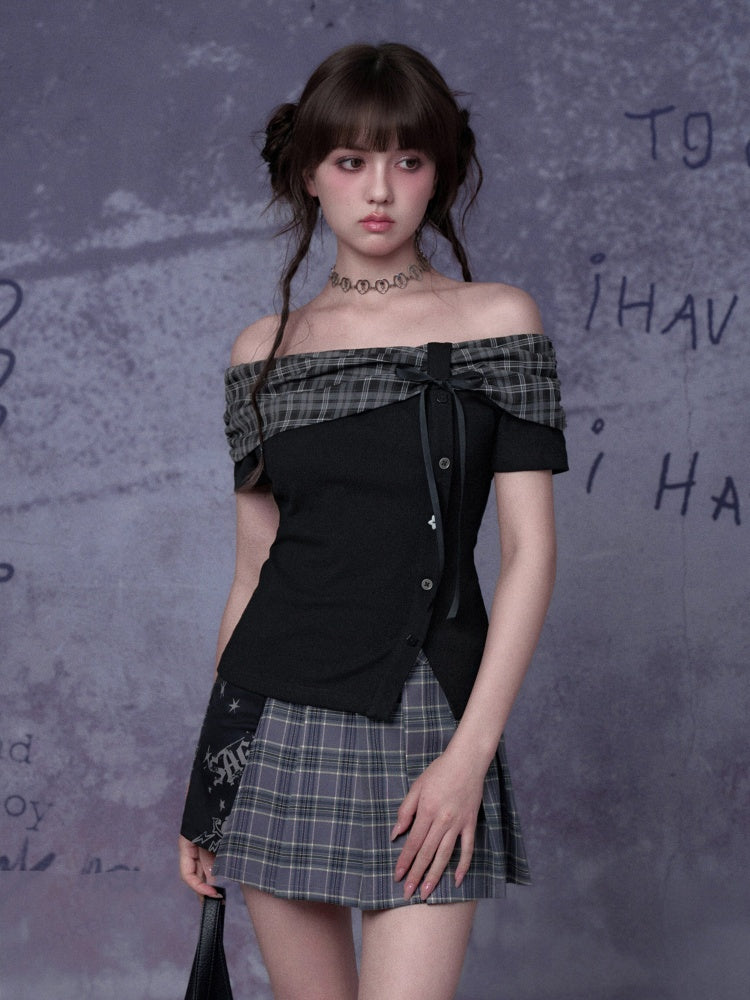 Check Graffiti Print Pleated Short Skirt【s0000016312】
