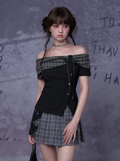 Check Graffiti Print Pleated Short Skirt【s0000016312】