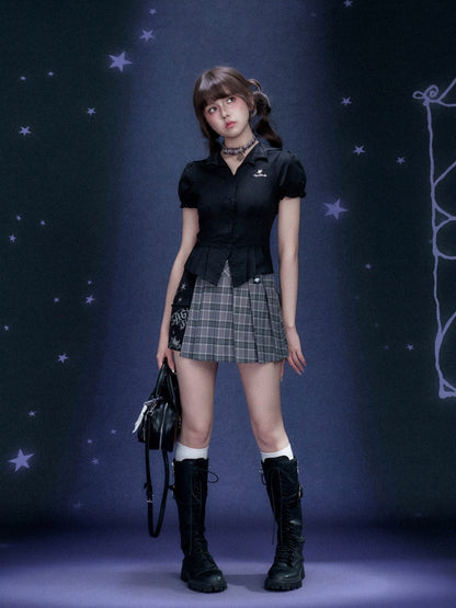 Check Graffiti Print Pleated Short Skirt【s0000016312】